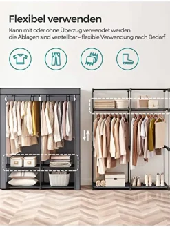 SONGMICS Regale & Schränke<Kleiderschrank in Grau - (B)140 x (H)174 x (T)43 cm