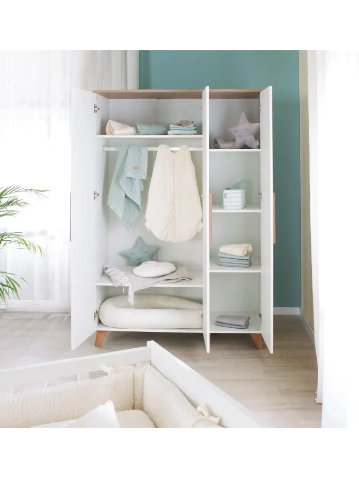 roba Babymöbel<Kleiderschrank Ole 3-türig weiß mit Softclose, 6 Böden