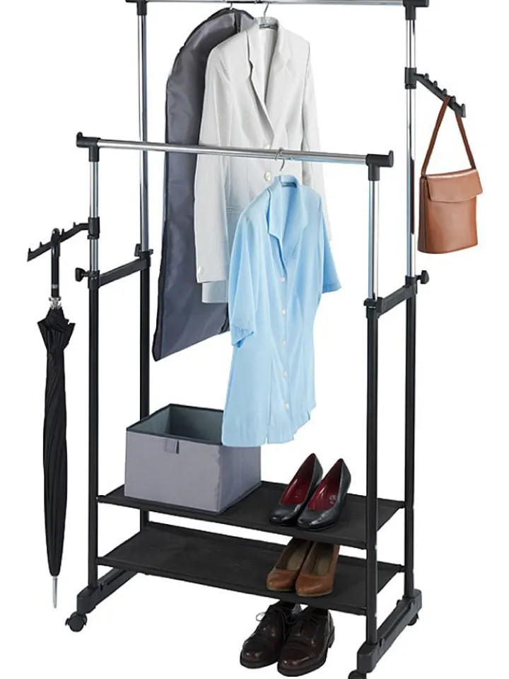 Wenko Garderoben<Kleiderstange "All In" in Schwarz/ Chrom - (B)89,5 x (H)169 x (T)43 cm