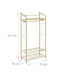 relaxdays Garderoben<Kleiderständer in Gold - (B)78 x (H)161 x (T)36 cm