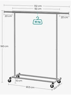 SONGMICS Garderoben<Kleiderständer in Silber - (B)132 x (H)160 x (T)45,5 cm