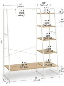 Songmics Garderoben|Regale & Schränke<Kleiderständer in Weiß/ Beige - (B)120 x (H)160 x (T)45 cm