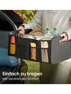 Praknu Weitere Haushaltshelfer<Kofferraum Organizer Faltbar – 3 Fächer mit 5 Taschen – Rutschfest