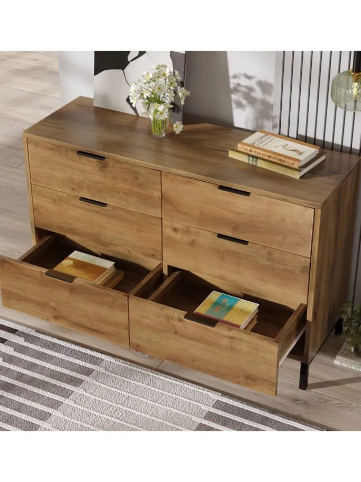 ABRIHOME Regale & Schränke<Kommode in Dunkleiche mit 6 Schubladen, 120x40x76 cm