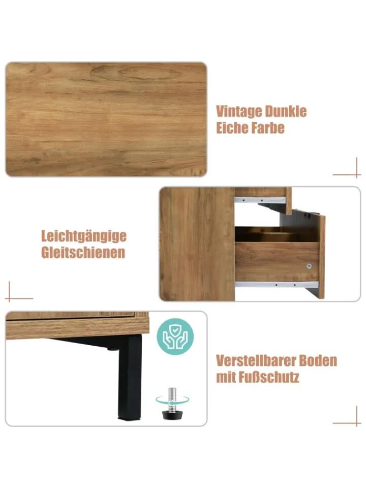 ABRIHOME Regale & Schränke<Kommode in Dunkleiche mit 6 Schubladen, 120x40x76 cm