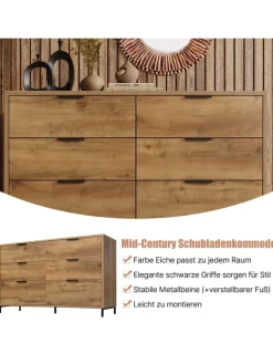 ABRIHOME Regale & Schränke<Kommode in Dunkleiche mit 6 Schubladen, 120x40x76 cm