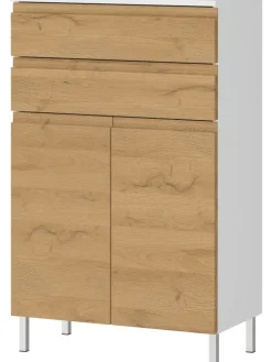 KADIMA DESIGN Badmöbel<Kommode mit Schubladen, 60x34x97 cm, Badezimmerschrank, Weiß/Braun