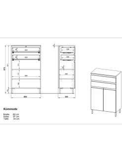KADIMA DESIGN Badmöbel<Kommode mit Schubladen, 60x34x97 cm, Badezimmerschrank, Weiß/Braun