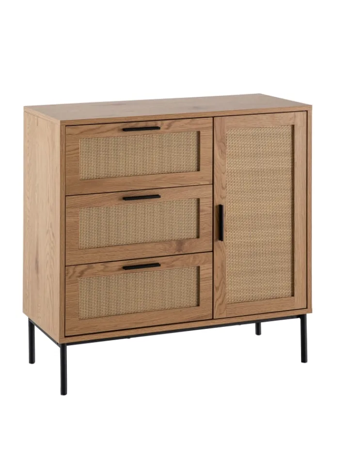 KADIMA DESIGN Regale & Schränke<Kommode 80x82x36 cm Flurkommode Eiche-Dekor & Rattan, Sideboard mit