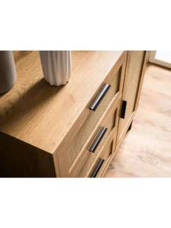 KADIMA DESIGN Regale & Schränke<Kommode 80x82x36 cm Flurkommode Eiche-Dekor & Rattan, Sideboard mit