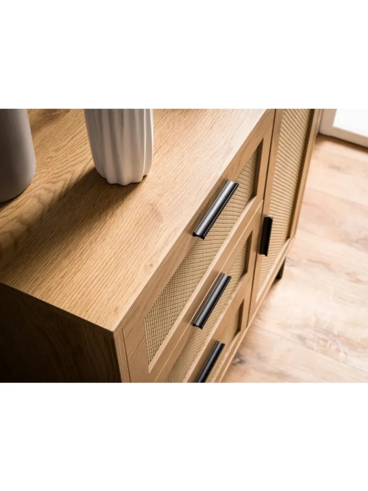KADIMA DESIGN Regale & Schränke<Kommode 80x82x36 cm Flurkommode Eiche-Dekor & Rattan, Sideboard mit