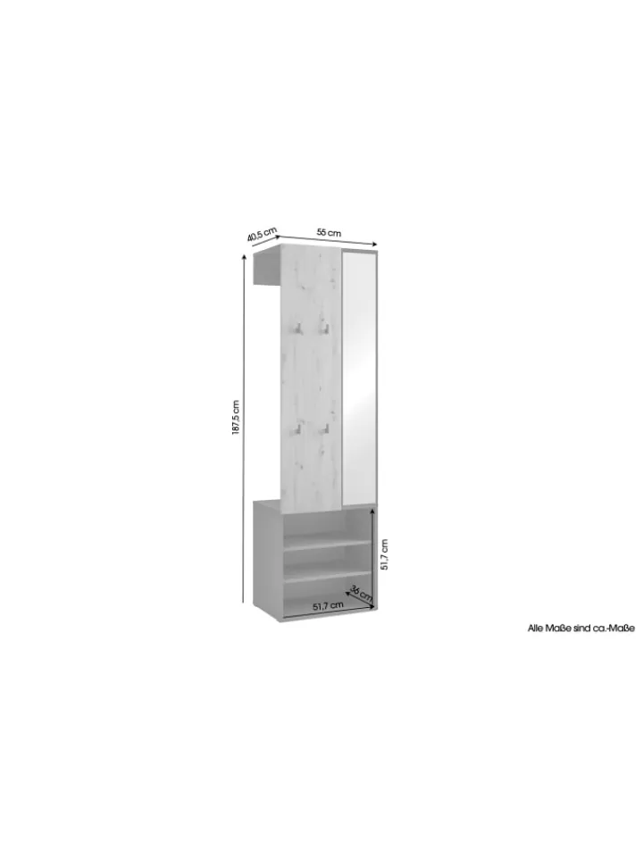 byLiving Garderoben<Kompaktgarderobe ANDORRA in Artisan Eiche (Eiche-Optik) B 55, H 187,5, T 40,5 cm