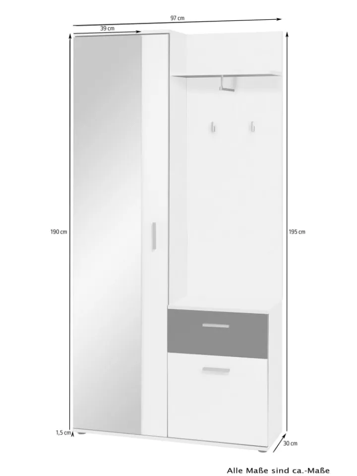 byLiving Garderoben<Kompaktgarderobe JAKOB in Eiche-Optik - B 97, H 197, T 30 cm