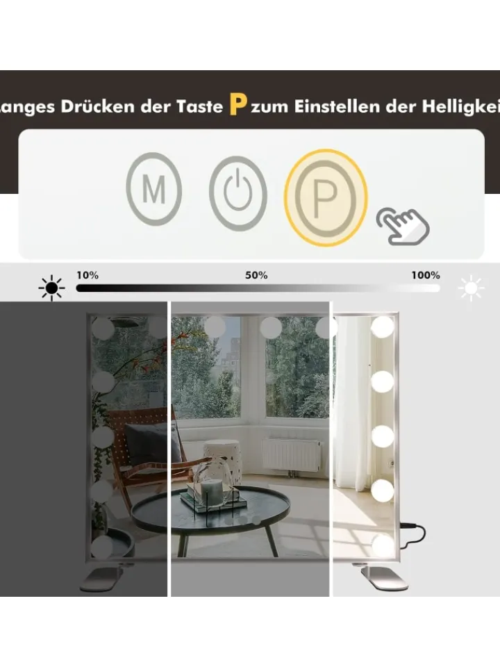 COSTWAY Spiegel<Kosmetikspiegel mit 15 LEDs in Silber
