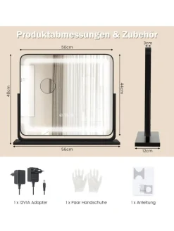 COSTWAY Spiegel<Kosmetikspiegel mit 3 Lichtfarben in Schwarz