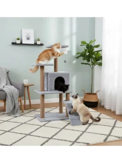 Paws&Whiskers Katzen<Kratzbaum "Arden" in Grau - (B)50 x (H)125 x (T)35 cm