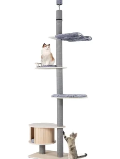 COSTWAY Katzen<Kratzbaum deckenhoch mit Höhle 236-271 cm in Grau