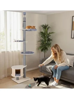 COSTWAY Katzen<Kratzbaum deckenhoch mit Höhle 236-271 cm in Grau