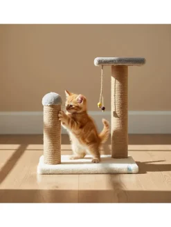 Paws&Whiskers Katzen<Kratzbaum "Else" in Grau/ Creme - (B)33 x (H)44 x (T)28 cm