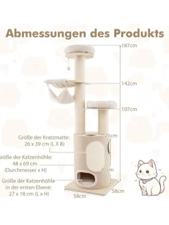 COSTWAY Katzen<Kratzbaum Groß 187 cm in Beige