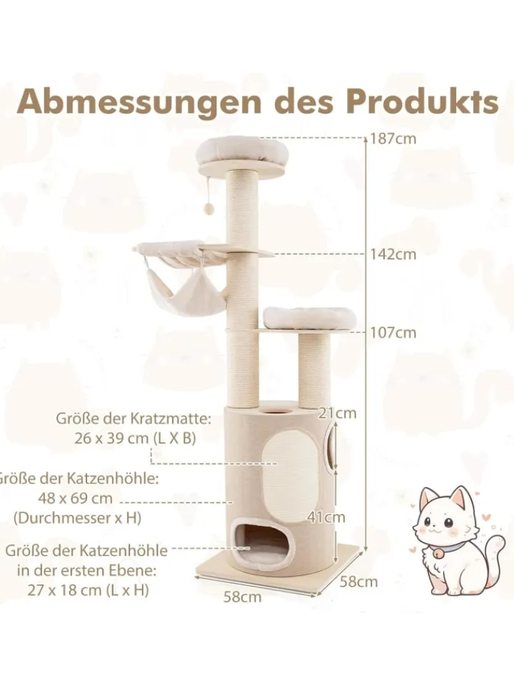 COSTWAY Katzen<Kratzbaum Groß 187 cm in Beige