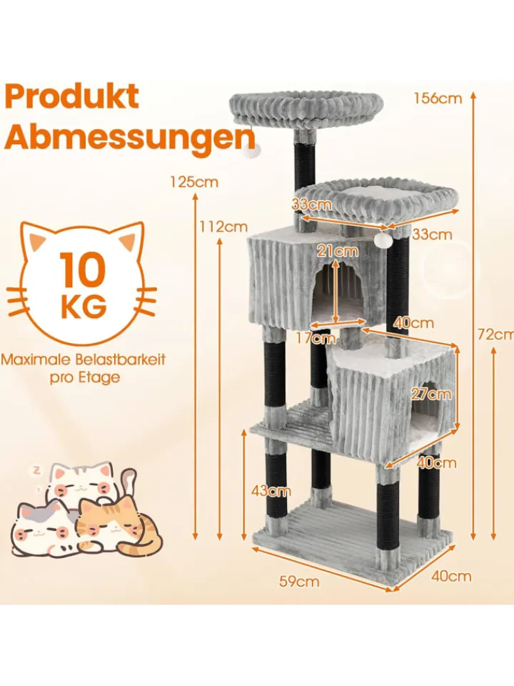 COSTWAY Katzen<Kratzbaum Groß 156 cm in Grau