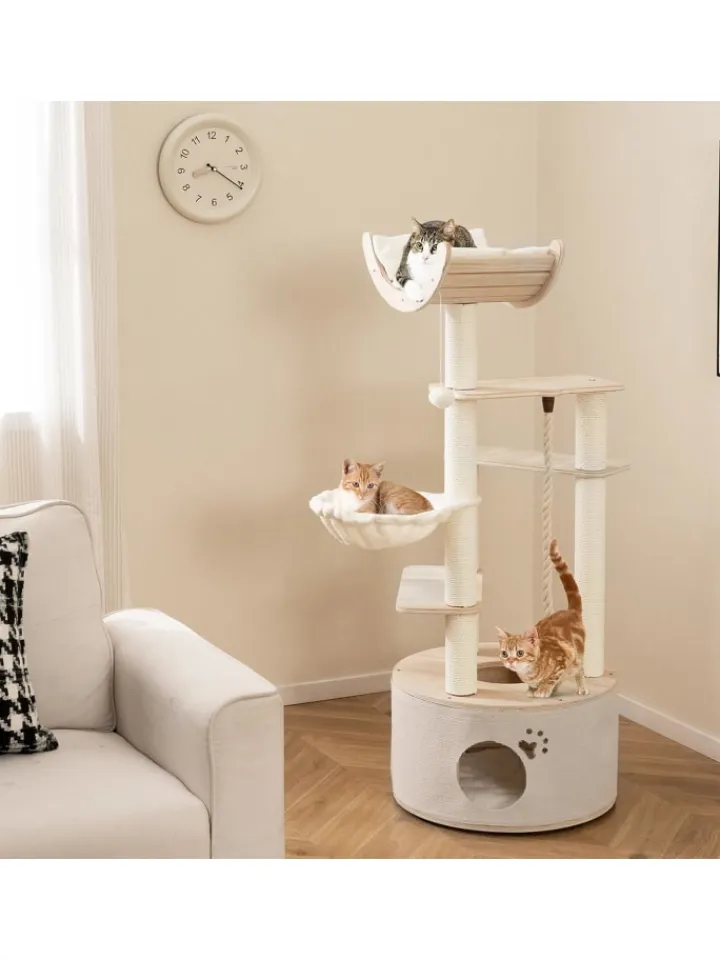 COSTWAY Katzen<Kratzbaum Holz 141 cm in Beige