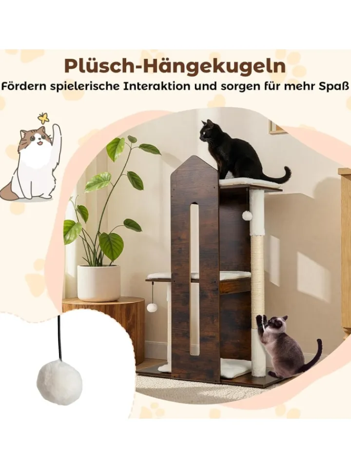 COSTWAY Katzen<Kratzbaum Holz 120 cm in Braun