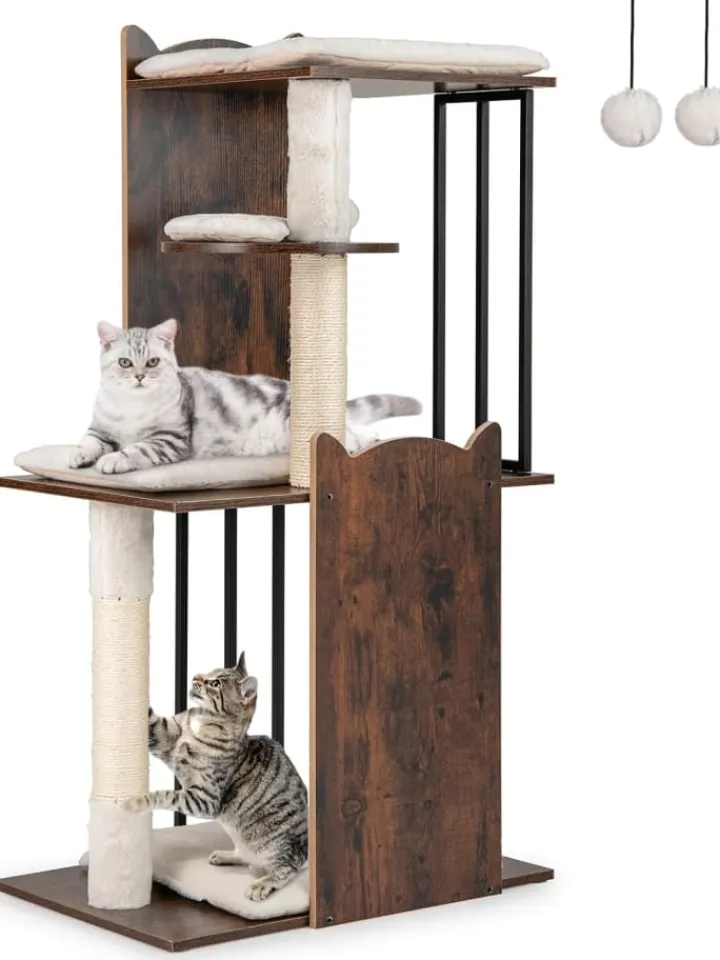 COSTWAY Katzen<Kratzbaum Holz Metall 112 cm in Braun