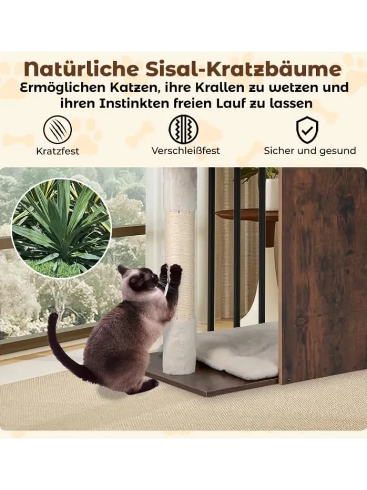 COSTWAY Katzen<Kratzbaum Holz Metall 112 cm in Braun