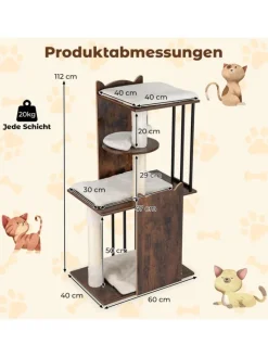 COSTWAY Katzen<Kratzbaum Holz Metall 112 cm in Braun