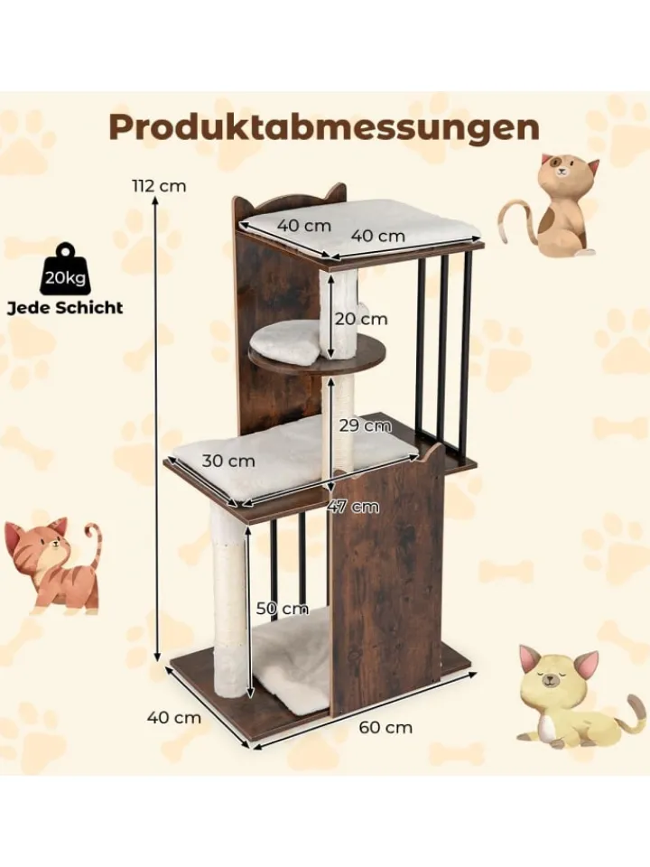 COSTWAY Katzen<Kratzbaum Holz Metall 112 cm in Braun
