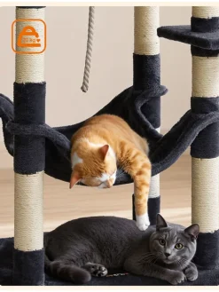 Songmics Katzen<Kratzbaum in Dunkelgrau/ Creme - (B)55 x (H)143 x (T)45 cm