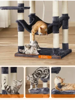 Songmics Katzen<Kratzbaum in Dunkelgrau/ Creme - (B)55 x (H)143 x (T)45 cm