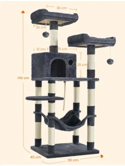 Songmics Katzen<Kratzbaum in Dunkelgrau/ Creme - (B)55 x (H)143 x (T)45 cm