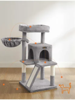 Songmics Katzen<Kratzbaum in Hellgrau - (B)48 x (H)96 x (T)48 cm