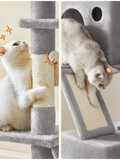 Songmics Katzen<Kratzbaum in Hellgrau/ Creme - (B)111 x (H)206 x (T)58,5 cm