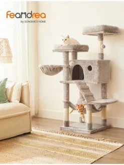 Songmics Katzen<Kratzbaum in Hellgrau/ Creme - (B)49 x (H)135 x (T)49 cm