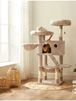 Songmics Katzen<Kratzbaum in Hellgrau/ Creme - (B)49 x (H)135 x (T)49 cm