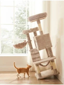 Songmics Katzen<Kratzbaum in Hellgrau/ Creme - (B)49 x (H)135 x (T)49 cm