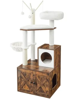 Songmics Katzen<Kratzbaum in Weiß/ Braun - (B)58 x (H)140 x (T)50 cm