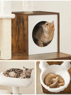 Songmics Katzen<Kratzbaum in Weiß/ Braun - (B)58 x (H)140 x (T)50 cm