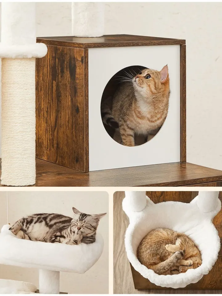 Songmics Katzen<Kratzbaum in Weiß/ Braun - (B)58 x (H)140 x (T)50 cm