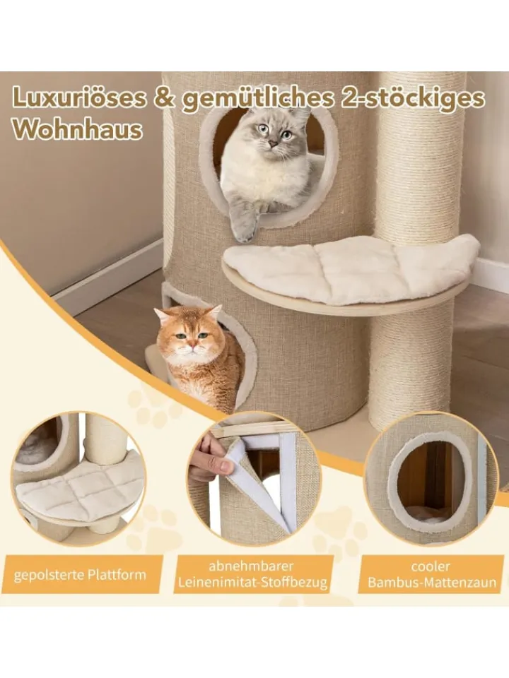 COSTWAY Katzen<Kratzbaum Katzenbaum 5 Ebenen 154cm in Beige