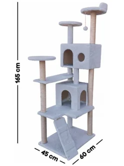 Paws&Whiskers Katzen<Kratzbaum "Siena" in Grau - (B)60 x (H)165 x (T)45 cm