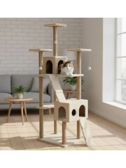 Paws&Whiskers Katzen<Kratzbaum "Verona" in Beige - (B)45 x (H)172 x (T)60 cm