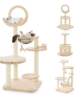 COSTWAY Katzen<Kratzbaum Holz 146cm in Beige
