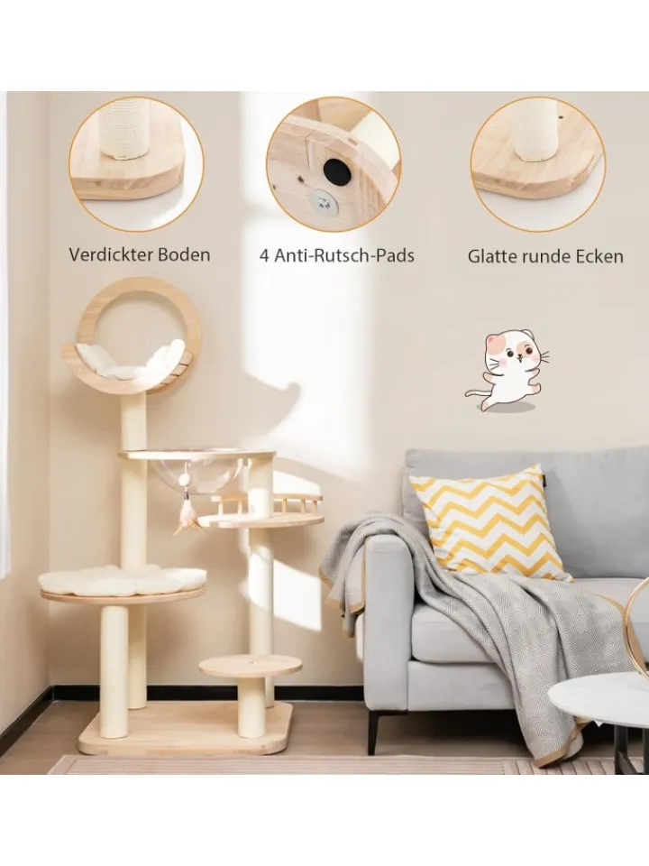 COSTWAY Katzen<Kratzbaum Holz 146cm in Beige