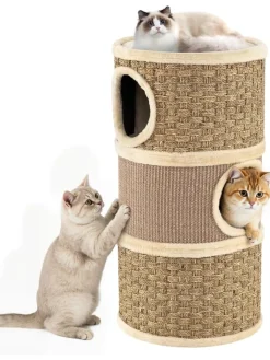 COSTWAY Katzen<Kratztonne Ø 36 cm 70 cm hoch in Hellbraun