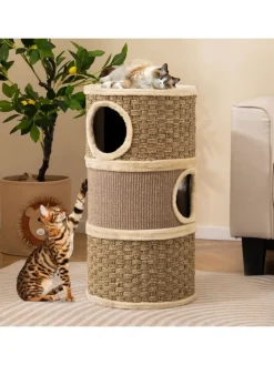 COSTWAY Katzen<Kratztonne Ø 36 cm 70 cm hoch in Hellbraun
